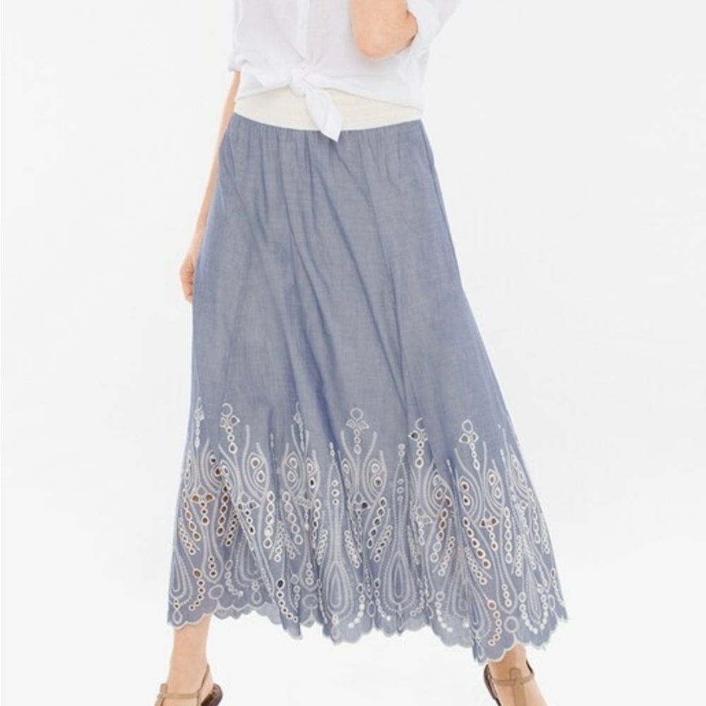 Chico’s NWT Elastic Waist size 3 (16) chambray eyelet maxi skirt